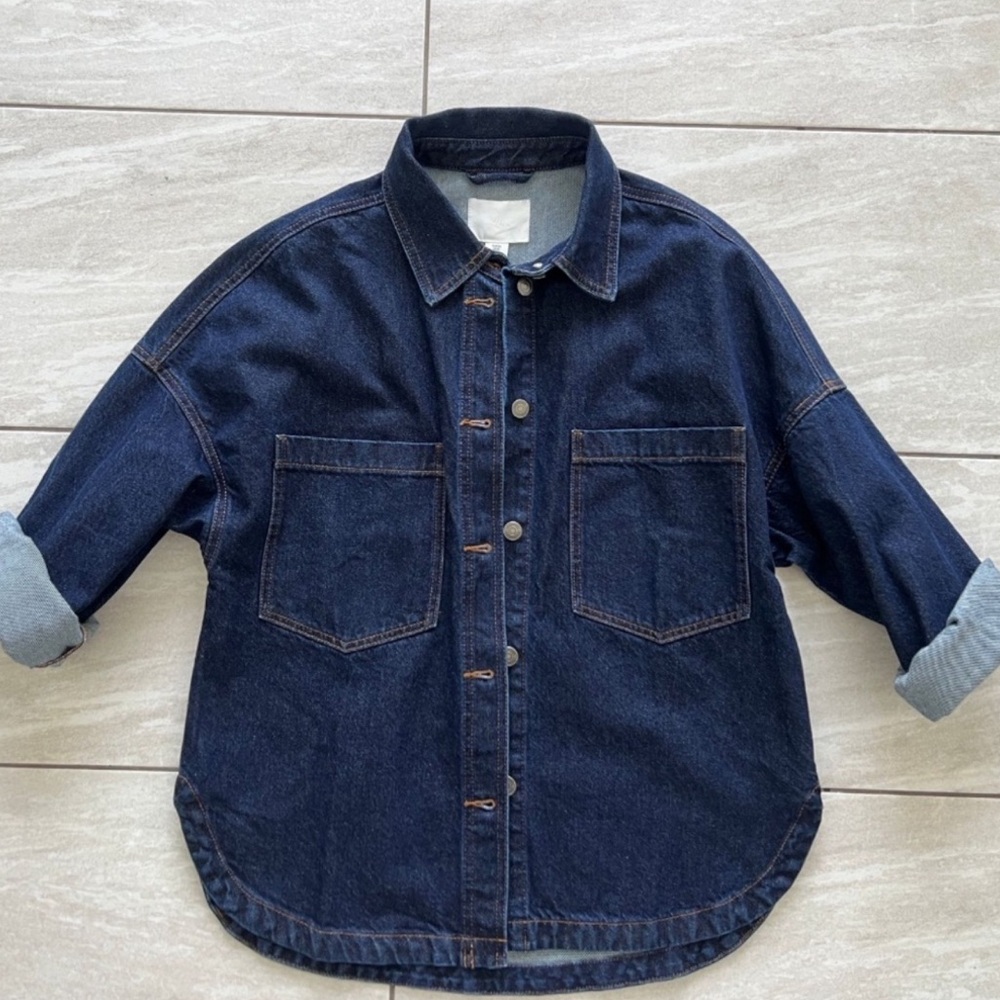 H&M Dark Blue Denim Jacket with Chest Pockets
